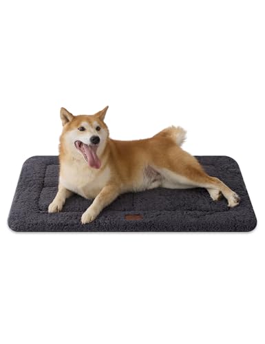Joydeco Low Profile Dog Crate Mat Reversible Bed Pad, Washable Dog Pad Mat with Ultra Soft Fleece, Compact Design Kennel Beds Mats for Large Medium Small Pets, 35" x 23" Dark Gray - color: Dark Gray