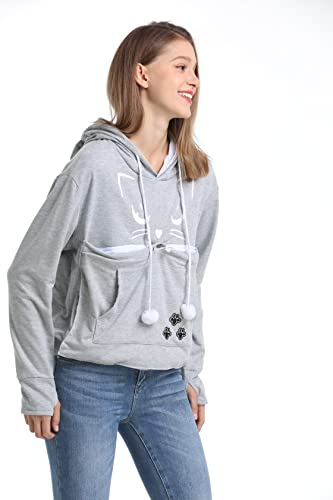 ALYC Unisex Hoodies Pet Holder Cat Dog Kangaroo Pouch Carriers Pullover with Cat Printing Sweatshirt (Light Grey, XXXXL) ?? - color: Light Grey, size: 4X-Large