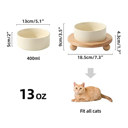 Havniva Raised Cat Bowls Water Bowl 5.1” Elevated Ceramic Cat Food and Water Bowl Whisker Friendly Pet Food Bowls for Indoor Cats, Wide Cat Water Dish Prevent Whisker Fatigue Non Slip Cat Feeder - color: 1 x Bowl + Stand - Light Yellow
