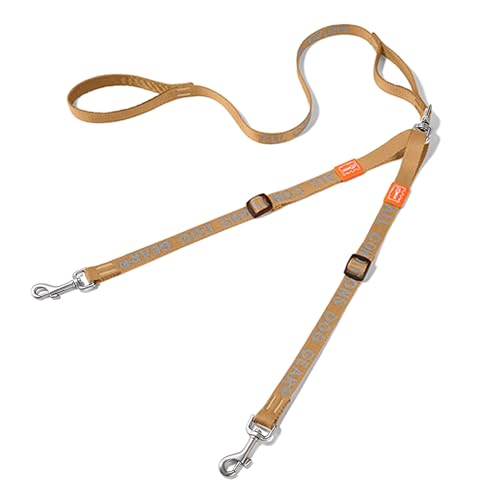 Double Dog Leash, No Tangle 360° Swivel, Adjustable Two Padded Handles, Double Clip Dog Leash Coupler Splitter Breeds (Brown, 4/5'' x 4.8 FT, Std) - color: Brown, size: Std M/L Handle