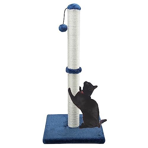 Dimaka 34" Height Tall Cat Scratching Post, Claw Scratcher with Sisal Rope and Covered with Soft Smooth Plush, Vertical Scratch [Full Strectch] Cats (Blue, 34 inches for Large Cats) - color: Blue, size: 34 inches for Large Cats