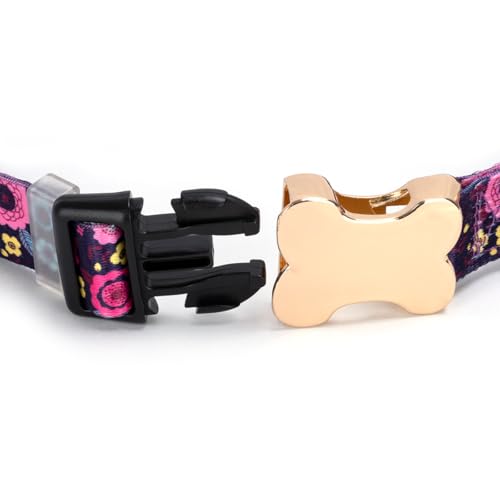 Personalized Custom Customized Silent No Jingle Dog Collar with Engraved ID Dog Name Phone Number/Dog Collars for Puppy X-Small Small Medium Large X-Large Boy Girl Dogs-Black Flower-XS - color: 5 Black Flower, size: X-Small (0.6" *7.8"-11.8")