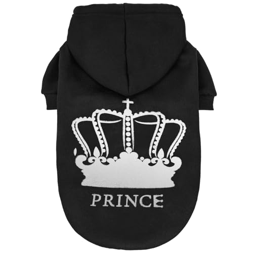 EXPAWLORER Prince Dog Hoodie for Boy - Hooded Doggie Sweater with Leash Hole, Cold Weather Clothes,Sweatshirt with Pocket, Pet Warm Outfit, Winter Coats for XS-XXL Dogs - color: Black(Prince), size: Large