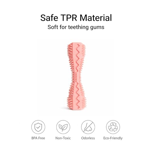 Puppy Chew Toys 6 Pack, Soft TPR Teething Toys for Puppies 2–10 Months, BPA Free Non Toxic Set with Treat Dispensing Stick, Tug Ring & Squeaky Ball for Small Medium Dogs (Pink) - color: Pink