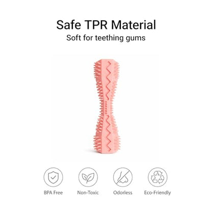 Puppy Chew Toys 6 Pack, Soft TPR Teething Toys for Puppies 2–10 Months, BPA Free Non Toxic Set with Treat Dispensing Stick, Tug Ring & Squeaky Ball for Small Medium Dogs (Pink) - color: Pink