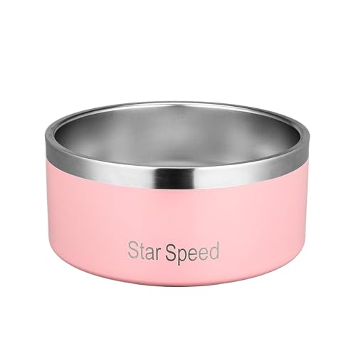 StarSpeed Stainless Steel Dog Bowl - Large Dog Water Bowl with Rubber Bottom, Drop Resistant, Keeps Cold, Holds 8 Cups (64oz, Pink) - color: Pink, size: 64oz