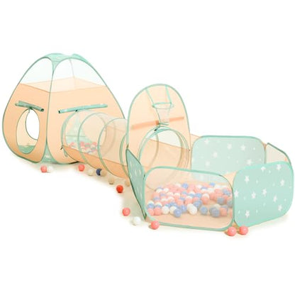 SISTICKER 3 in 1 Kids Play Tent with Baby Ball Pit and Play Tunnel, Toddler Climbing Toys for Boys, Girls, Babies, Indoor Outdoor Pop Up Playhouse Tunnel Toys (Balls NOT Included) - style: Orange/Green
