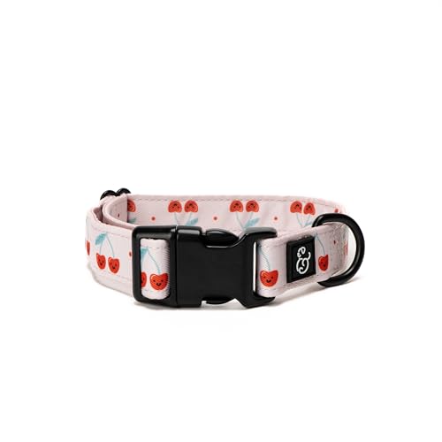 Lucy & Co. Cheery Cherries Dog Collar - Durable Lightweight Designer Collar for Pets - Adjustable Metal Safety Buckel - Red Gingham Cherries - Small - color: Cheery Cherries Dog Collar, size: Small