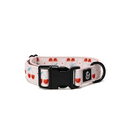 Lucy & Co. Cheery Cherries Dog Collar - Durable Lightweight Designer Collar for Pets - Adjustable Metal Safety Buckel - Red Gingham Cherries - Small - color: Cheery Cherries Dog Collar, size: Small