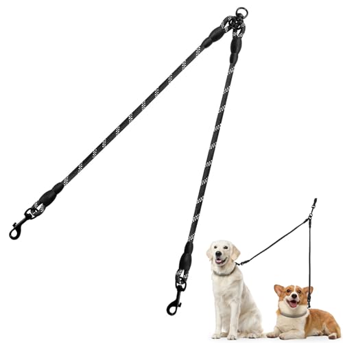 Taglory Double Dog Leash Coupler for Two Dogs, 1/3" Lightweight Dual Leash Extension for Small and Medium Dogs, No Tangle 360° Swivel, Reflective Rope, 30 Inch, Black - color: Black