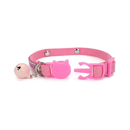 Mogoko Personalized Breakaway Cat Diamond Collar, Customized Bling Kitten Pet Collar with Engraved ID Name Plate and Bell（Pink） - color: Pink