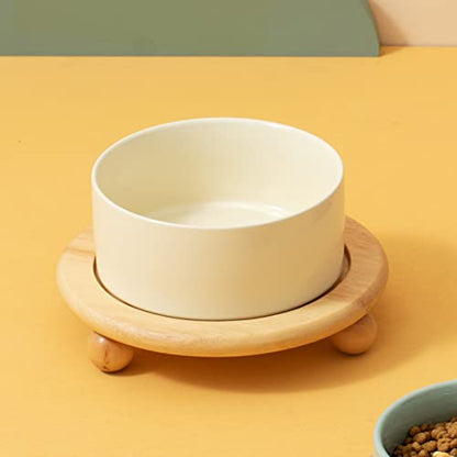 Havniva Raised Cat Bowls Water Bowl 5.1” Elevated Ceramic Cat Food and Water Bowl Whisker Friendly Pet Food Bowls for Indoor Cats, Wide Cat Water Dish Prevent Whisker Fatigue Non Slip Cat Feeder - color: 1 x Bowl + Stand - Light Yellow