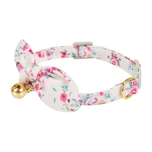 2 Pack Cotton Cat Collar, Removable Bowtie, Floral Pattern, Safety Breakaway Clasp, Adjustable for Cats.(Adult Cat, Yellow+White) - color: 2 Pack (Yellow+White)