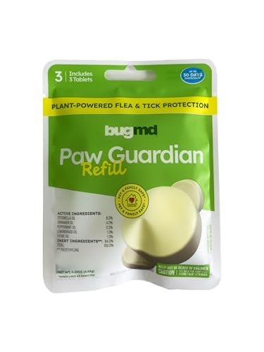 BugMD Paw Guardian Refill, Plant-Powered Flea & Tick Protection Tablets, 3 Count, 30-Day Protection, Natural Essential Oil Formula - color: Refill, size: 1 Pack