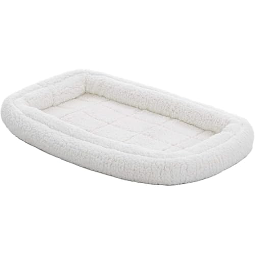 MidWest Homes for Pets Small QuietTime Double Bolster Pet Bed, White Plush 24-Inch Crate Mat with Stacked Bolsters, Machine Washable, Secure Fit with Elastic Straps - color: White Plush, size: 24-Inch