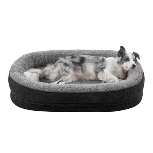 JOEJOY Orthopedic Dog Beds Large Sized Dog, Egg-Crate Memory Foam Pet Couch Bed with Bolster Sides, Waterproof Lining, Removable Washable Cover & Non-Slip Bottom, Black - color: Black, size: L(35"x 25"x 7")