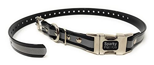 Sparky Pet Co Apollo E-Collar Replacement Strap, 1" x 30" Waterproof Biothane with Double Buckle & Quick Snap Clasp, Fits Garmin, Dogtra, SportDOG & Educator (Reflective Black) - color: Reflective Black, size: 1" Wide