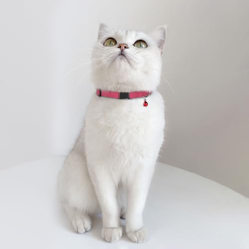 Muromto Breakaway Cat Collar Leather Soft Adjustable Pet Kitten Collars with Bell Pink Brown Blue Green Red (Blue)