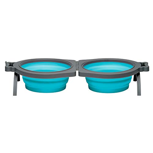 Loving Pets 73807992: Travel Double Diner Dog Bowl, Blue Md - color: Blue, size: Medium Travel Double Diner