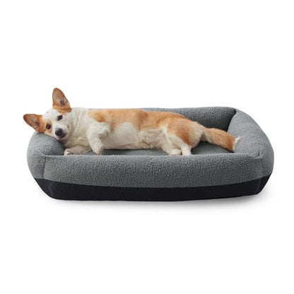 Washable Dog Bed Medium Size Dogs, Rectangle Comfy Fluffy Small Dog Bed, Removable Zipper Cover Machine Wash, Orthopedic Bed Durable Pet Cuddler with Anti-Slip Bottom, 25x21x7 in, Dark Grey - color: Dark Grey, size: M(25''x21''x7'')