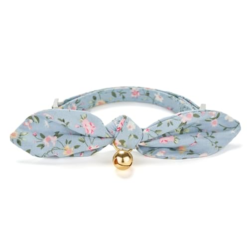 2 Pack Cotton Cat Collar, Removable Bowtie, Floral Pattern, Safety Breakaway Clasp, Adjustable for Cats.(Adult Cat, Pink+Grey) - color: 2 Pack (Pink+Grey)