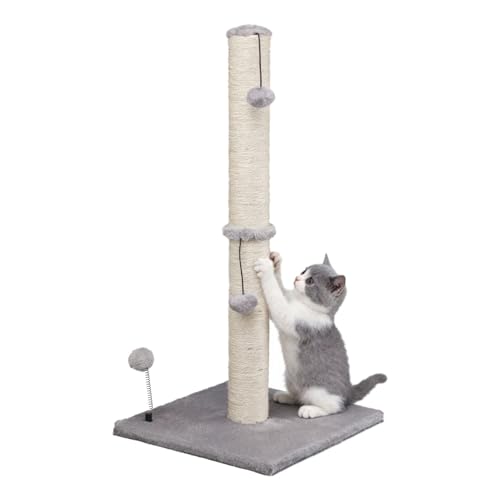 MECOOL 34“ Tall Cat Scratching Post Premium Basics Kitten Scratcher Sisal Scratch Posts Trees with Hanging Ball for Indoor Cats, Gray - color: Gray, size: 34 inches for Adult Cats