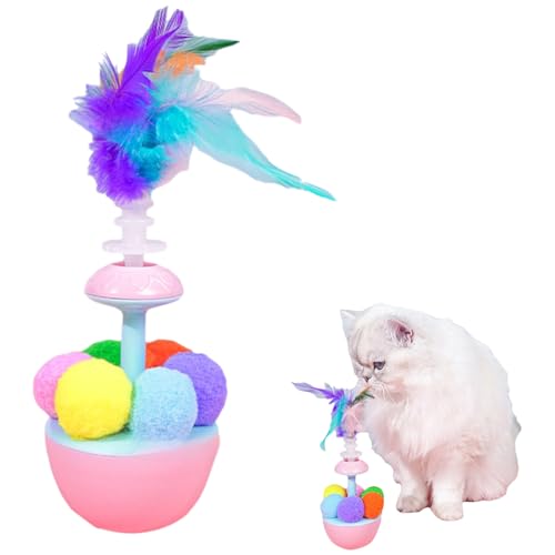 YiZYiF Cat Teaser Toy with Feather Wand Funny Tumbler Design for Indoor Cats and Kittens Fun Play and Exercise Pink One Size - color: Pink