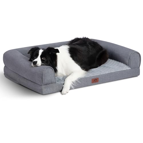 Hollypet Orthopedic Dog Bed for Large Dogs, Supportive Foam Pet Couch with Removable Washable Cover and Non-Slip Bottom, Waterproof Lining Dog Sofa Bed, Gray, L (36 * 26 * 8) - color: Gray, size: 36"L x 26"W x 8"Th