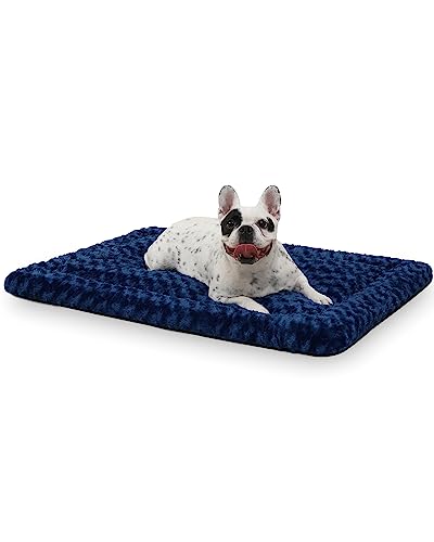 Washable Dog Bed Reversible Dog Beds for Crate Soft Fluffy Kennel Pad Anti-Slip Pet Sleeping Mat for Large Jumbo Medium Small Dogs (Blue, 36.00" x 23.00" x 1.50") - color: Blue, size: 36.00" x 23.00" x 1.50"