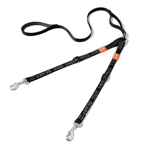 Double Dog Leash, No Tangle 360° Swivel, Adjustable Two Padded Handles, Double Clip Dog Leash Coupler Splitter Breeds (Black, 2/3'' x 4.8 FT, Ultralight) - color: Black, size: Pro S/M Handle