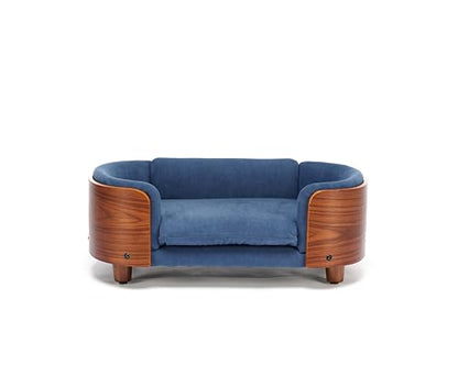 HomSof 26.38" Scandinavian Style Elevated Dog Cat Bed Pet Sofa with Solid Wood Legs and Bent Wood Back with Velvet Cushion,Small Size，Navy+Brown - color: Navy+Brown, size: 26.4"L x 16.1"W x 9.8"Th