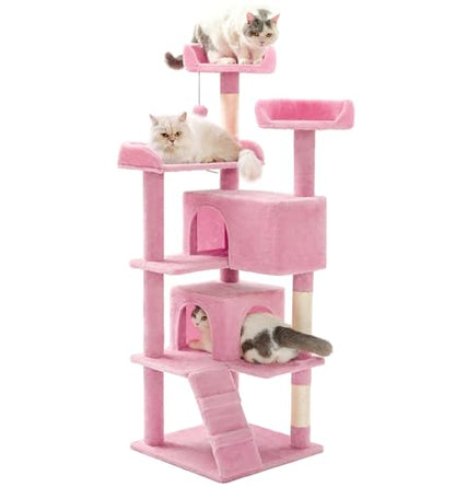 Made4Pets Cat Tree Tower 56" Cat Tower for Indoor Cats Kitten Tree Multi-Level Cat Tree with 2 Condo Furniture Activity Center with Scratching Posts Funny Toys (Pink) - color: Pink