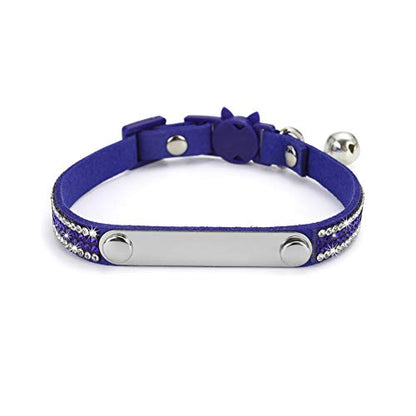 Mogoko Personalized Breakaway Cat Diamond Collar, Customized Bling Kitten Pet Collar with Engraved ID Name Plate and Bell（Blue） - color: Blue