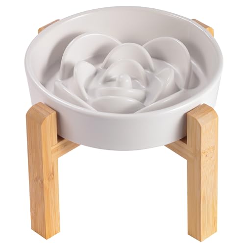 8.26 in White Dog Bowl Slow Feeder Ceramic for Medium and Large Breed, Elevated/Raised Slow Feeding Dog Food Water Dish Heavy Weighted,Puppy Dish for Fast Eaters,Puzzle Eating Bowl Modern Maze - color: Upgraded White Slow Feeder Elevated