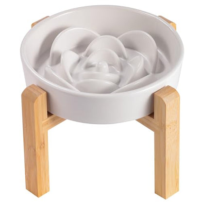 8.26 in White Dog Bowl Slow Feeder Ceramic for Medium and Large Breed, Elevated/Raised Slow Feeding Dog Food Water Dish Heavy Weighted,Puppy Dish for Fast Eaters,Puzzle Eating Bowl Modern Maze - color: Upgraded White Slow Feeder Elevated