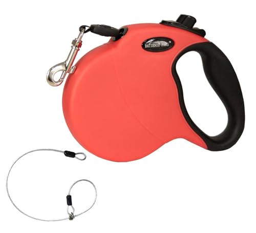 16Ft Chew Proof Retractable Dog Leash Anti-Chewing Wire Ropes Hands-Free Adjustable Safety Lock Durable Nylon Belt for Large Dogs Red L - color: Red, size: Large