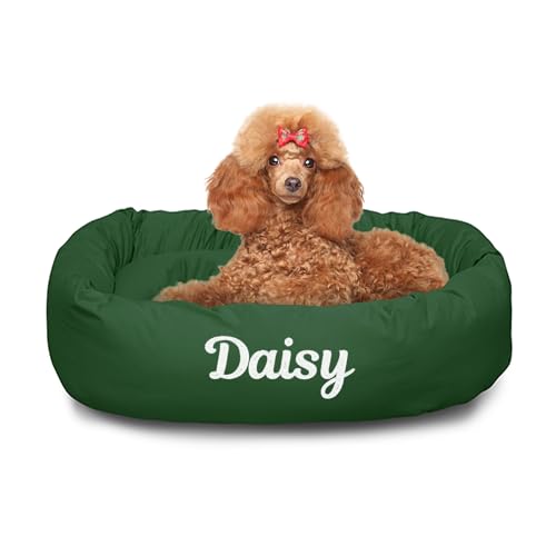 Majestic Pet Personalized Bagel Calming Dog Bed - Washable, Cozy Soft Round Dog Bed with Spine Support - 32x23x7 (Inch) - Medium - Green - color: Green, size: Medium