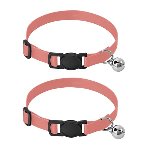 Coral Pink Collar for Cats, 2 Pack Dog Bell Collar - color: Coral Pink (2)