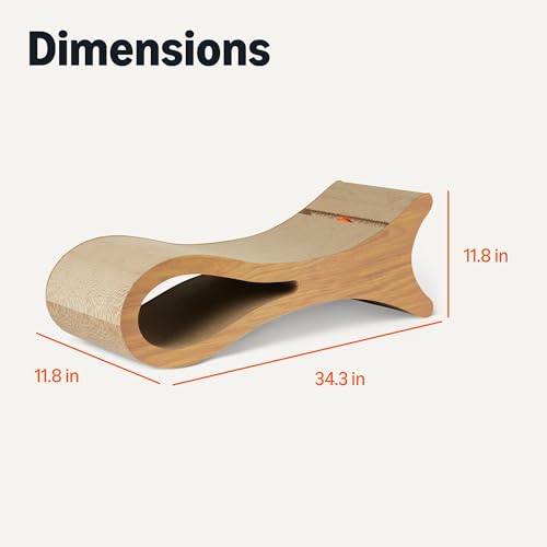 Amazon Basics Cat Scratcher Post Cat Scratcher Lounge Bed for Indoor Cats Bed Shaped Post Pad with Interactive Ball Toy & Catnip, FSC-Certified, 34.3 x 11.8 x 11.8 in, Wooden Color