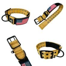 Tactical Dog Collar 2 Inch Wide Heavy Duty with Metal 2-Pin Belt Buckle for Medium, Large & XL Dogs, Thick Military-Style K9 Collar, Reflective, with Name Plate Area, USA Flag Patch, Strong & Durable - color: TAN, size: 12-20 inches