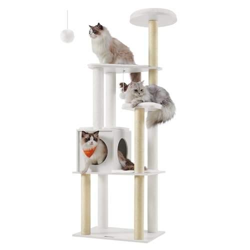 Feandrea Cat Tree, 65-Inch Modern Cat Tower for Indoor Cats, Multi-Level Cat Condo with 5 Scratching Posts, Perch, Washable Removable Cushions, Cat Furniture, Cloud White UPCT166W01 - color: Cloud White