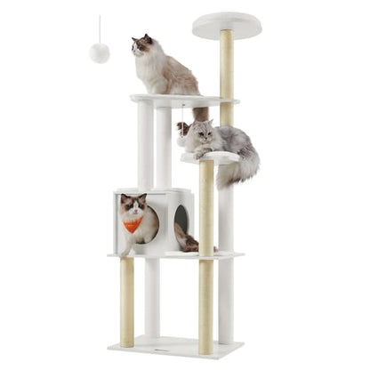 Feandrea Cat Tree, 65-Inch Modern Cat Tower for Indoor Cats, Multi-Level Cat Condo with 5 Scratching Posts, Perch, Washable Removable Cushions, Cat Furniture, Cloud White UPCT166W01 - color: Cloud White