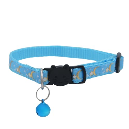 Set of 2: KioKatt Celestial Nylon Cat Collars with Matching Bells – Adjustable Breakaway Safety Collars for Adult Cats, 7–11" (Yellow + Soft Blue) - color: Yellow + Soft Blue