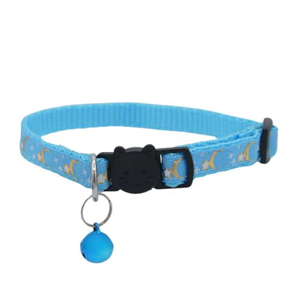 Set of 2: KioKatt Celestial Nylon Cat Collars with Matching Bells – Adjustable Breakaway Safety Collars for Adult Cats, 7–11" (Yellow + Soft Blue) - color: Yellow + Soft Blue