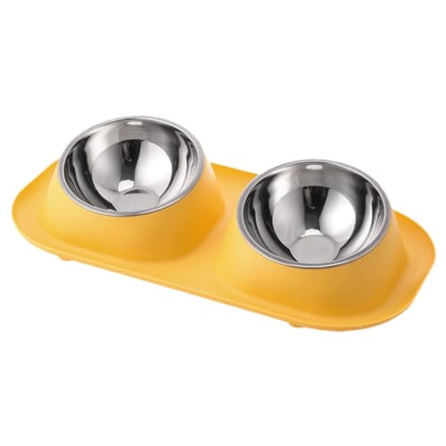 awakentti Double Dog Bowl, Stainless Steel Dog Bowl with No Spill No Skid Silicone Mat,Not Easy to Break, Pet Bowls & Dog Water Bowls for Small Puppies, Cats, Dogs and Medium Pets (Yellow) - color: Yellow