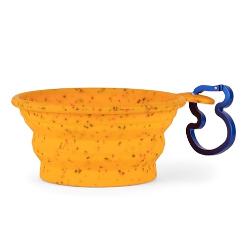 The Dodo Collapsible Dog Bowl, Yellow; Travel Dog Bowl That Folds Flat and Clips with Carabiner for Easy Storage and Carry - color: Yellow
