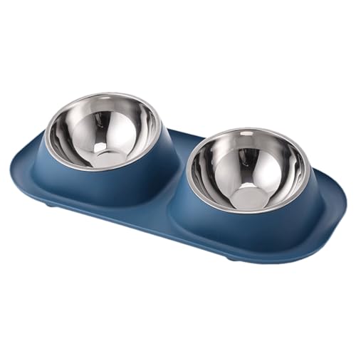 awakentti Double Dog Bowl, Stainless Steel Dog Bowl with No Spill No Skid Silicone Mat,Not Easy to Break, Pet Bowls & Dog Water Bowls for Small Puppies, Cats, Dogs and Medium Pets (Blue) - color: Blue