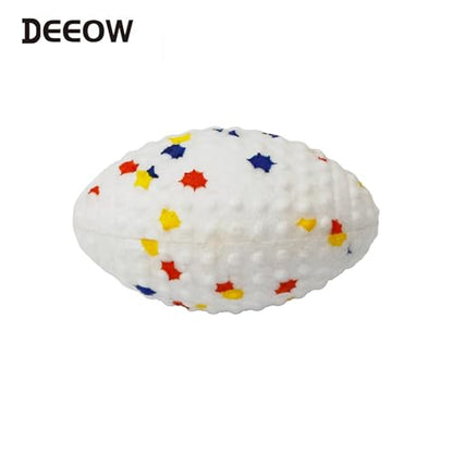 Deeow 2 Pack Water-Floating Squeaky Dog Toys for Fetching Game, ETPU White Rugby Ball Pet Toys, Durable Beach and Pool Toys for Interactive Game, Non-Toxic Puppy Toy Ball for Outdoor Fun