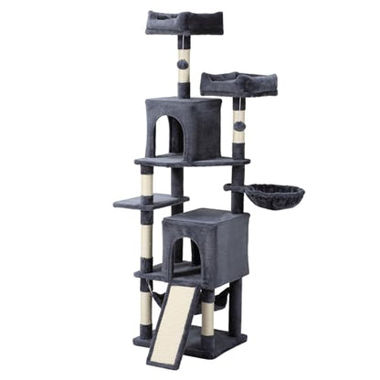 Letkind Cat Tree, 70-Inch Cat Tree Tower with Hammock, Scratching Post, Condo and Multi-Level Cat Tower, Large Cat Activity Center Playhouse, Dark Gray LCT015 - color: Deep Grey