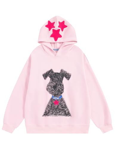 Aelfric Eden Dog Graphic Hoodie Oversized Cute Star Sweatshirt Unisex Y2k Casual Hooded Pullover - color: Pink, size: Small